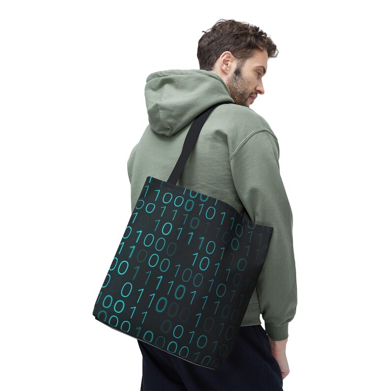 Binary Code Pattern Tote Bag | Tech Coding Matrix Design image 14