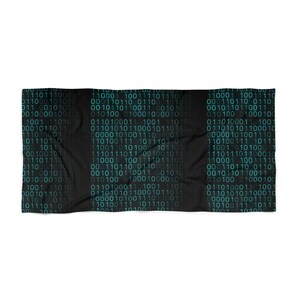 Binary Code Pattern Beach Towel | Tech Matrix Ones and Zeros image 3