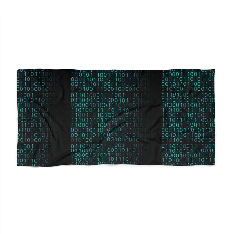Binary Code Pattern Beach Towel | Tech Matrix Ones and Zeros image 3