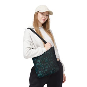Binary Code Pattern Tote Bag | Tech Coding Matrix Design image 6