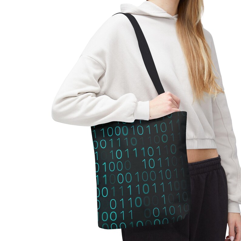 Binary Code Pattern Tote Bag | Tech Coding Matrix Design image 8