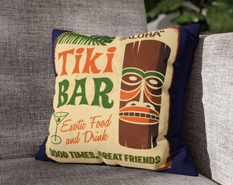 Tiki Bar Pillowcase | Retro Tropical Aloha Throw Pillow Cover
