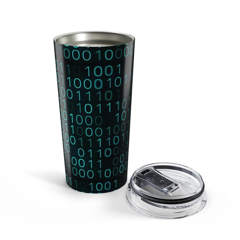 Vaso térmico de 20 oz con diseño de código binario / Vaso de viaje para programadores tecnológicos imagen 1