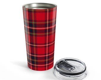 Vaso térmico de 20 oz con estampado de tartán rojo / Vaso de viaje con estampado de cuadros búfalo