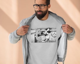 Steamboat Willie Disney Unisex Crewneck Sweatshirt, Mickey Mouse Vintage Jumper, Cartoon Character Top, Gift for Disney Fan, Retro