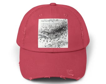 Musical Notes Distressed Cap, Trendy Music Hat, Perfect for Musicians, Casual Style, Unisex Gift, Festival Accessory, Music Lover's Hat