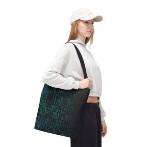 Binary Code Pattern Tote Bag | Matrix Tech Computer Data AOP image 13