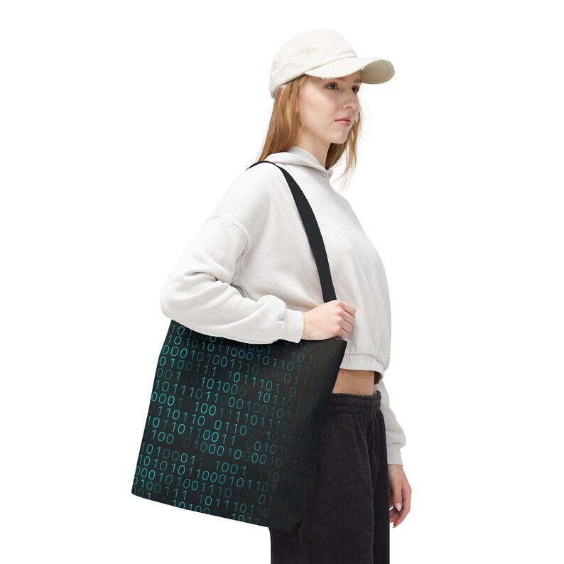 Binary Code Pattern Tote Bag | Matrix Tech Computer Data AOP image 13