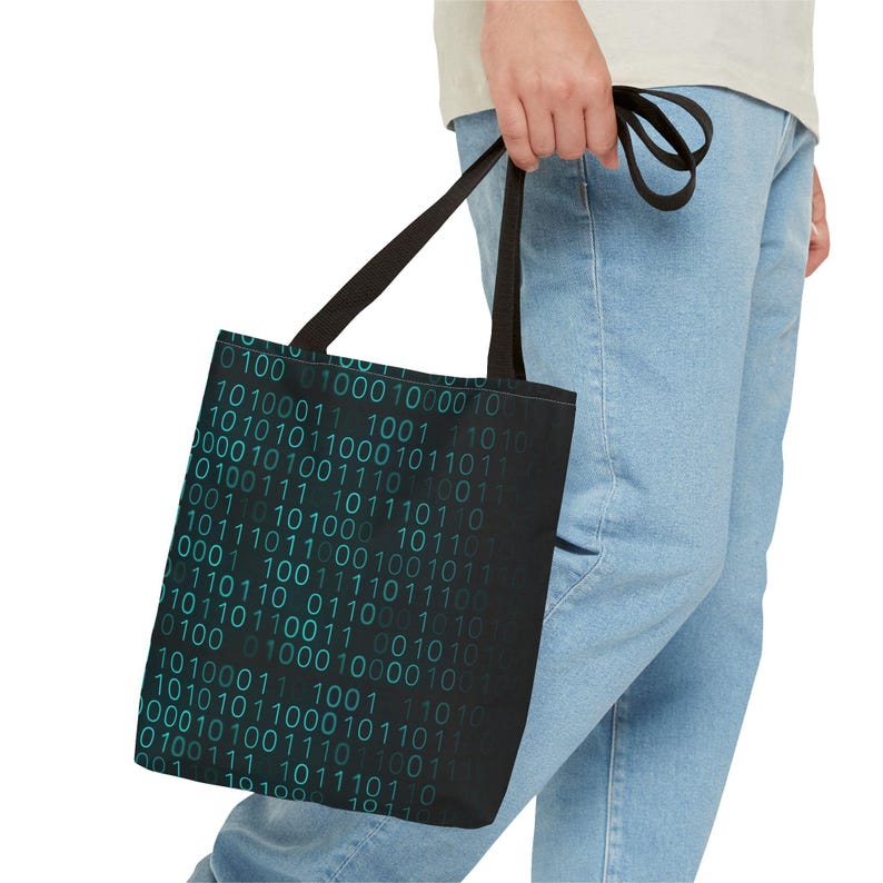 Binary Code Pattern Tote Bag | Matrix Tech Computer Data AOP image 3