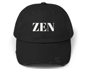 ZEN Distressed Cap, Spiritual Hat, Mindfulness Headwear, Serenity Baseball Cap, Zen Meditation Cap, Yoga Cap