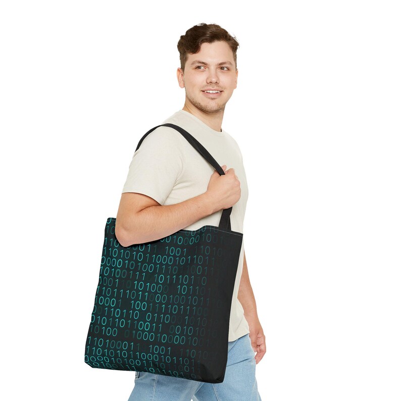 Binary Code Pattern Tote Bag | Matrix Tech Computer Data AOP image 19