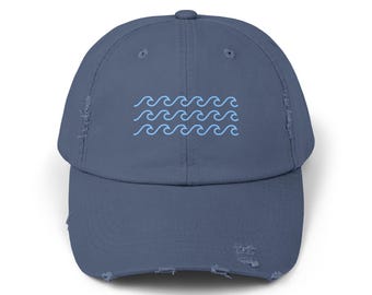 Waves Unisex Cap, Beach Hat, Distressed Baseball Cap, Summer Headwear, Ocean Lover Gift, Vintage Dad Hat