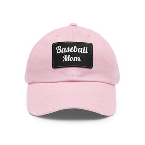 Baseball Mom Dad Hat mit Lederpatch (Rechteck), Baseballmütze, Sport Mom Hat, individuell gestickter Hut, Geschenk für Baseball Mom,