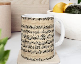Musical Notes Ceramic Mug, Perfect for Music Lovers, Coffee Enthusiasts, Gift for Musicians, Tea Drinkers, Artsy Home Decor
