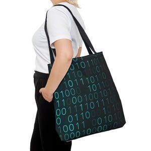Binary Code Pattern Tote Bag | Tech Coding Matrix Design image 20