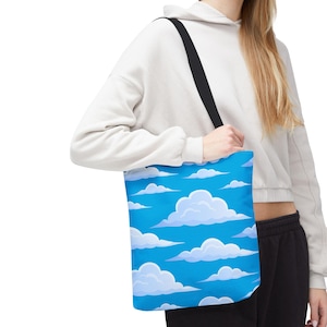 Bolso tote con estampado de nubes azules / Estampado de cielo, nubes de dibujos animados