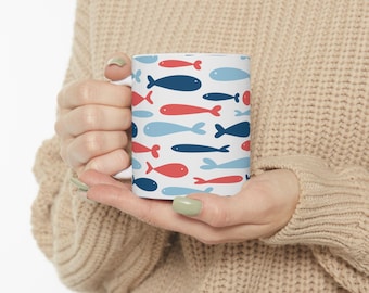 Nautical Fish Pattern Mug | Ceramic Coffee Cup