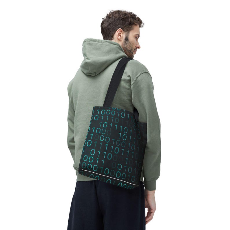 Binary Code Pattern Tote Bag | Tech Coding Matrix Design image 7
