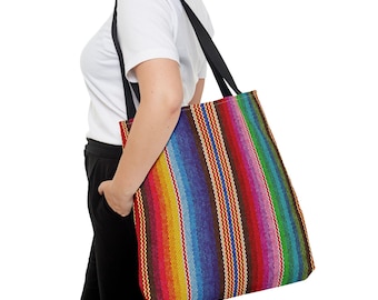 Bolso tote con rayas de serape / Estampado de manta mexicana colorida
