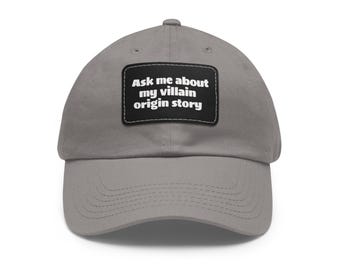 Gorra de villano con parche de cuero / Regalo único para papá / Ropa informal, regalo para papá, gorra con historia de origen de villano, gorra de verano, gorra de moda
