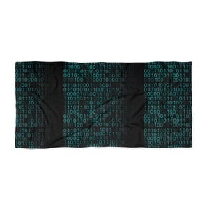 Binary Code Pattern Beach Towel | Tech Matrix Ones and Zeros image 2