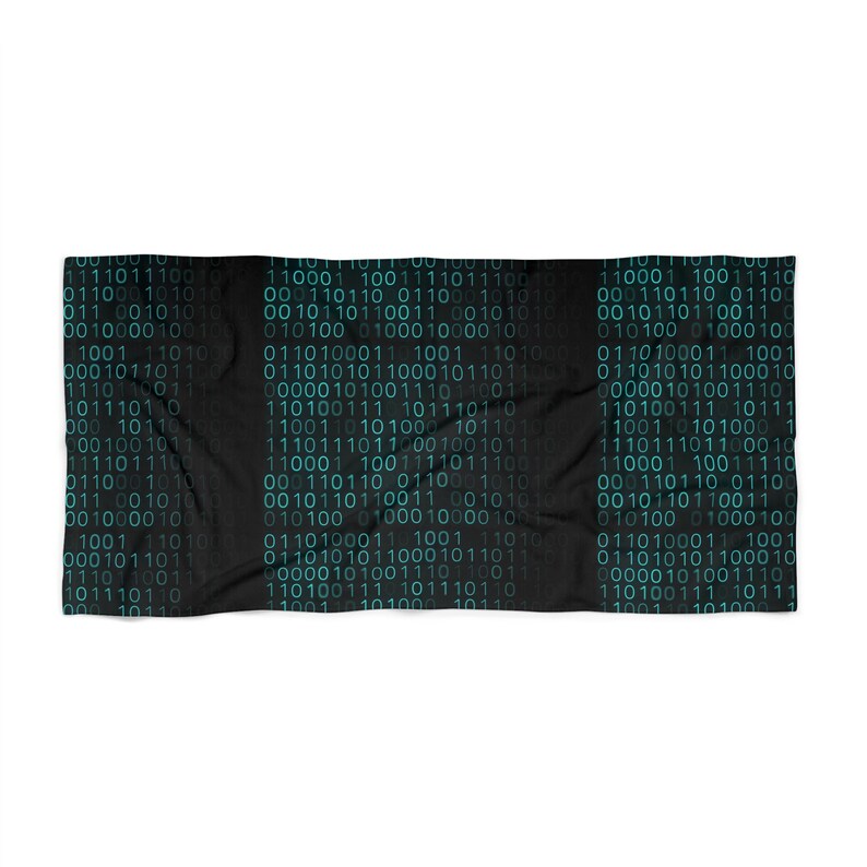 Binary Code Pattern Beach Towel | Tech Matrix Ones and Zeros image 2
