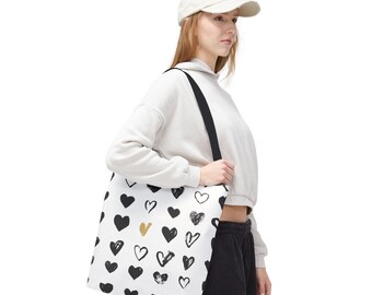 Black and Gold Heart Pattern Tote Bag