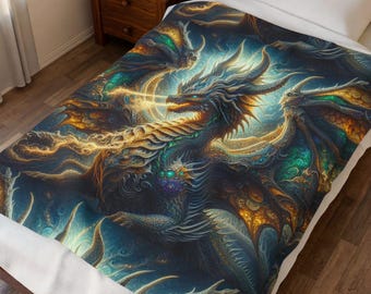 Manta de felpa de terciopelo con diseño de dragón mágico: decoración acogedora para el hogar, regalos para amantes de la fantasía, manta para el salón, manta con diseño de dragón, ropa de cama para habitaciones infantiles.