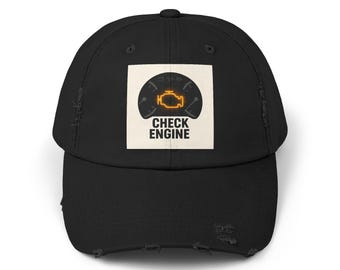 Distressed Check Engine Cap | Unisex Cotton Twill Hat
