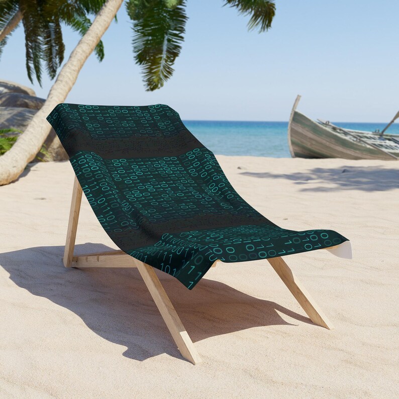 Binary Code Pattern Beach Towel | Tech Matrix Ones and Zeros image 4