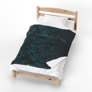 Binary Code Pattern Velveteen Plush Blanket | Tech Digital Matrix Design