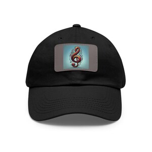 Embroidered Treble Clef Dad Hat: Faux Leather Patch Baseball Cap