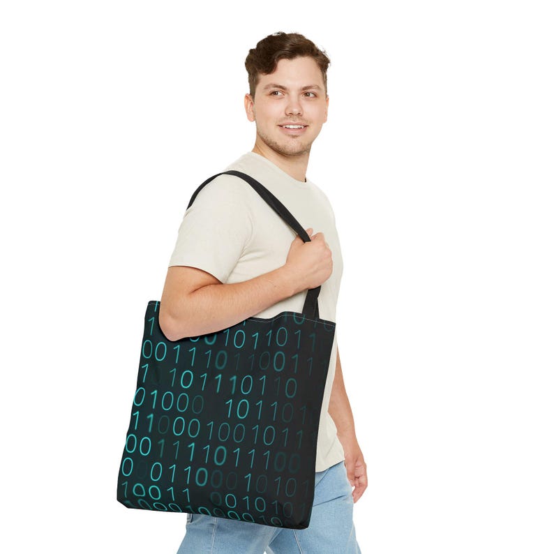 Binary Code Pattern Tote Bag | Tech Coding Matrix Design image 19