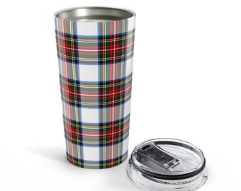 Vaso térmico de acero inoxidable de 20 oz con diseño de cuadros rojos, verdes y azules.