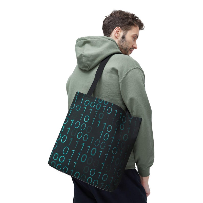 Binary Code Pattern Tote Bag | Tech Coding Matrix Design image 14