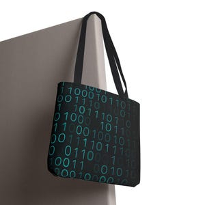 Binary Code Pattern Tote Bag | Tech Coding Matrix Design image 16