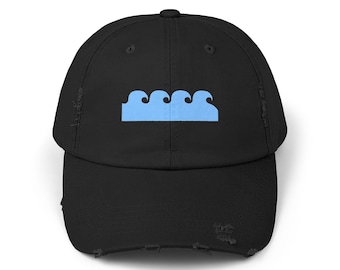 Surf Waves Distressed Cap, Beach Hat, Ocean Waves Baseball Cap, Adjustable Trucker Hat, Summer Surfing Hat, Gift for Surfers