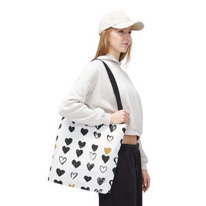 Black and Gold Heart Pattern Tote Bag