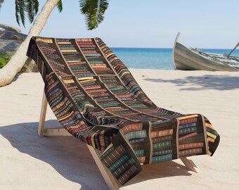 Vintage Bookshelf print Beach Towel | Library Pattern, Reading Theme