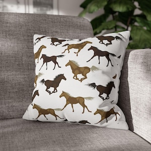 Brown Running Horses Pillowcase | Horse Pattern Square Throw Pillowcase