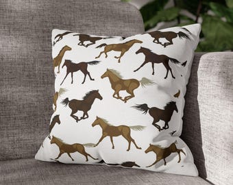 Brown Running Horses Pillowcase | Horse Pattern Square Throw Pillowcase