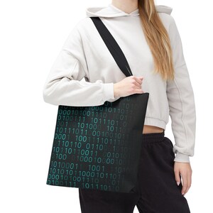 Binary Code Pattern Tote Bag | Matrix Tech Computer Data AOP image 15