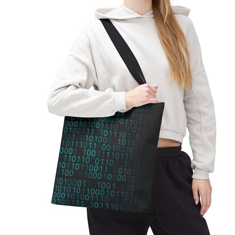 Binary Code Pattern Tote Bag | Matrix Tech Computer Data AOP image 15