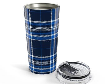 Vaso térmico a cuadros azules de 20 oz / Vaso de viaje a cuadros azul marino
