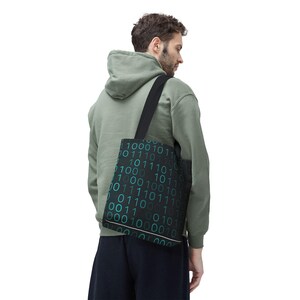 Binary Code Pattern Tote Bag | Tech Coding Matrix Design image 7