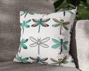 Federa con motivo a libellula verde acqua / Federa decorativa quadrata