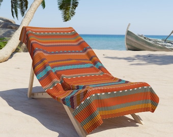 Southwest Striped Pattern Beach Towel | Orange Turquoise Boho Stripe