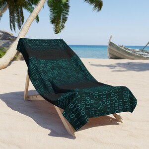 Binary Code Pattern Beach Towel | Tech Matrix Ones and Zeros