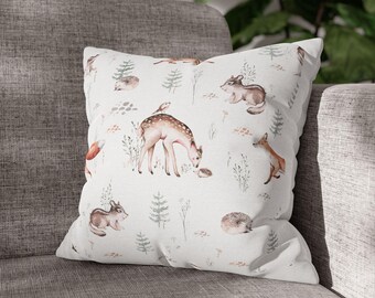 Woodland Animals Pillowcase | Deer Fox Hedgehog Pattern, Square Pillowcase