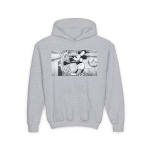 Steamboat Willie Youth Hoodie, Mickey Mouse Sweatshirt, Kids Hooded Jumper, Classic Cartoon Pullover, Disney Fan Gift, Cozy Children's